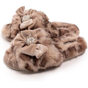 أحذية لندن النسائية من الفرو الصناعي Anya Leopard Print Slipper Slider