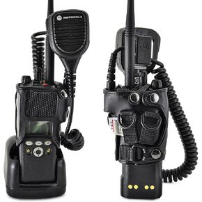 Turtleback Carry Holder for Motorola XTS1500 Models 1 2 3 Radio with D Rings Attachment, Fire and Police Two Way Radio Belt Case, Black Leather Duty Belt Holster with Heavy Duty D Rings,