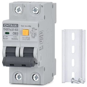 CHTAIXI Ground Fault Circuit Breaker, 20 Amp 120V AC DIN Rail Mount Residual Current Circuit Breaker, Thermal-Magnetic Trip, Earth-Leakage Protection Circuit Breaker 1PN RCBO C20