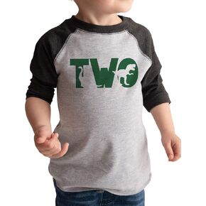 7 ate 9 Apparel Green Two 2 Second 2nd Second Birthday Dinosaur Grey Baseball Shirt T-Shirt