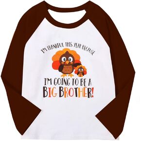 Big Brother Shirt Baby Thanksgiving Tshirt Funny Turkey Graphic Baby Boy Promoted to Big Bro Announcement Raglan Tee Top