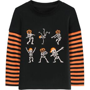 Halloween Shirts for Toddler Boys and Girls Striped Long Sleeve Patchwork T-Shirt in Kuwait