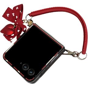 for Motorola Razr Plus 2024 case with Hand Strap,razr+ 2024 Shock Absorbing Leather case,for Moto razr 50ultra Portable Non-Slip Phone case (Red, razr Plus 2024)