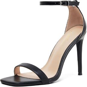 Stylish 4 IN Square Open Toe Ankle Strap Stiletto Heels for Women Plain Trendy Strappy Heeled Sandals