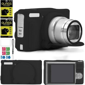 حافظة لكاميرا Canon PowerShot SX740 HS، 2 واقي شاشة من الزجاج المقوى، 1 حزام معصم للكاميرا، حافظة واقية من السيليكون الناعم، غطاء عدسة قابل للفصل، مقاس نحيف لـ SX740 HS SX730-Off White