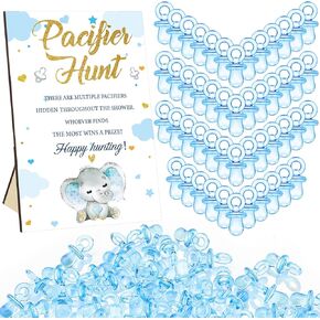 Thyle 51 Pcs Pacifier Hunt Baby Shower Games Include Baby Pacifier Hunt Sign and 50 Acrylic Baby Pacifiers Baby Pacifiers for Baby Shower Game Gift Sets Gender Reveal(Pumpkin)