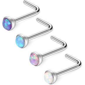 Ruifan 22G 1.5mm 2mm 2.5mm 3mm Jeweled Opal Nose L Shaped Studs Rings Pin Piercing Jewelry 4PCS