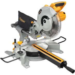 Hoteche 10-Inch Miter Saw 15A Sliding Compound Single Bevel Chop Saw with Laser Guide and TCT Saw Blade for Wood and Metal Working