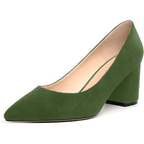 SHOWFOREST Women's Dating Slip On Pointed Toe Dress Solid Block Mid Heel Pumps Shoes 2.5 Inch