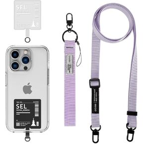 araree Travel More, Phone Lanyard - 2 pads(Clear,Black) Air Flight Ticket Boarding Pass Design, 1× Adjustable Neck Strap, 1× Wrist Strap, Compatible with All Smartphone - NYC(Black,Clear), Purple