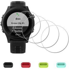 [4 Pack] Screen Protector for Garmin Forerunner 935 Running Watch + Silicone Anti-dust Plugs, Tempered Glass Anti-Scratch Bubble-Free