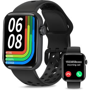 Smart Watches for Men Women 1.83" HD Display Activity Fitness Tracker Smartwatches for Android iOS Phones with Bluetooth Call/Heart Rate/Blood Pressure/Sleep Monitor/SpO2/IP67 Waterproof, Black