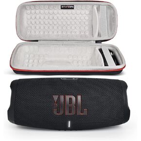 مجموعة سماعات JBL Charge 5 المحمولة المقاومة للماء بتقنية البلوتوث مع حقيبة حماية صلبة محمولة من Boomph - أحمر