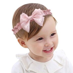 Baby Girl Bow Headband Satin Crystal Bow-knot Toddler Hairband Soft Lace Elastic Headpiece Party Bows Hair Accessories for Newborn Infant (Ivory, Standard size)