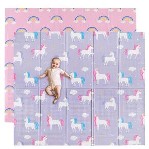 Wildkin Baby Play Mat - Large Folding Foam Play Mat for Infants, Babies, Toddlers, Waterproof, Double-Sided (70" x 59") - Strawberry Patch