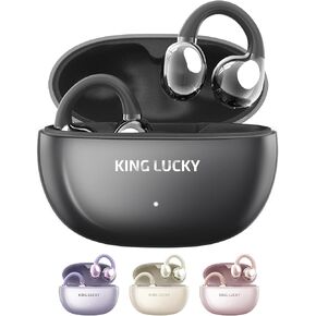 King Lucky Clip on Earbuds Open Ear Wireless Bluetooth 5.4 Headphones with Mic,50H Play,Noise Cancelling,Waterproof,Sports Ear Buds,Comfortable for Small Ears & Glasses Wearers,Workouts (Purple)