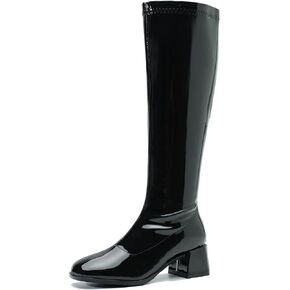 MAIERNISI JESSI Women's Gogo Boots Knee High Mid Block Heel Zipper Ladies Party Dance Boots