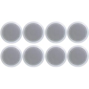 Pyle PDIC51RD 150 Watt 5.25 Inch Round Flush Mount in-Wall or Ceiling Home Audio Subwoofer Speaker System, Pack of 8, White