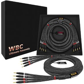 WORLDS BEST CABLES 8 Foot Ultimate - 9 AWG - Ultra-Pure OFC – Extra Premium Audiophile HiFi Bi-Amp Speaker Cable Pair with Eminence Gold Banana Plugs & Carbon Tweed Jacket