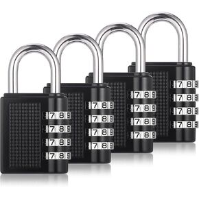 قفل مجموعة مكون من 4 قطع، قفل مجموعة مكون من 4 أرقام، قفل مقاوم للماء في الهواء الطلق لخزانة صالة الألعاب الرياضية المدرسية، أقفال مع رمز، أقفال الأمتعة (أسود أحمر فضي أزرق) in Kuwait