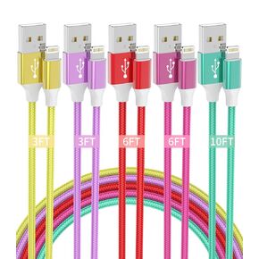 iPhone Charger Cord, 5-Pack [3/3/6/6/10FT] MFi Certified USB Lightning Cable Nylon Braided Fast Charging Cord Compatible for iPhone 14/13/12/11/X/Pro Max/8/7/SE/Plus/iPad