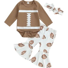 Baby Girl Football Outfit Long Sleeve Crewneck Sweatshirt Romper Flare Pants Headband Infant Fall Clothes