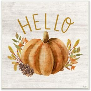 Stupell Industries Hello Pumpkin Autumn Pinecone Orange Brown Fall Seasonal, Designed by Gigi Louise Wall Art, 36 x 36, Canvas