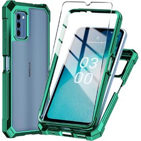 for Nokia C300 Phone Case （N155DL） + Tempered Glass Screen Protector,Electroplated PC Front Frame Soft TPU Transparent Back Cover,Lmpact Airbags Protective Case Cover for Nokia G100 (Purple)