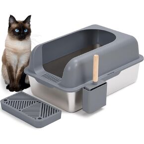 Extra Large Stainless Steel Cat Litter Box with High Sides, Metal Jumbo Cat Litter Box Tall Sides for Big Cats, Anti Leakage, Never Absorbs Odors, Non-Sticky, FOXORU