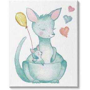 Stupell Industries Kangaroo Mom Baby Joey Pouch Balloon Hearts, Designed by Elizabeth Medley Canvas Wall Art, 16 x 20, Blue