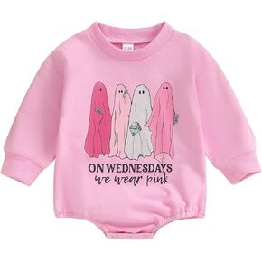 Newborn Baby Girl Boy Halloween Outfit Ghost Sweatshirt Bubble Romper Bodysuit Infant Fall Winter Clothes