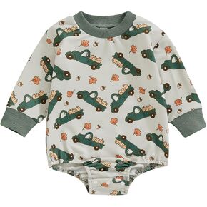 Newborn Baby Girl Boy Halloween Outfit Ghost Sweatshirt Bubble Romper Bodysuit Infant Fall Winter Clothes