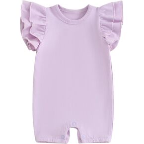 Newborn Infant Baby Girl Basic Ruffle Romper Bodysuit Jumpsuit Casual Clothes Summer One Piece Solid Outfit