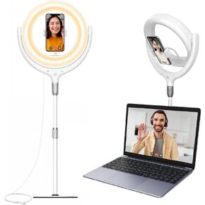 Desktop Ring Light with Stand and Phone Holder, Zoom Lighting for Computer Video Conference, Video Calls, Home Office, Laptop- Soft Lighting for Video Recording, Podcasts, Streaming Studio (White)