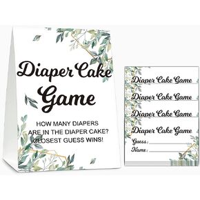 Baby Shower Game Set, Diaper Cake Games(1 Standing Sign + 50 Guessing Cards), Watercolor Pink Guess How Many Diapers Party Game, Gold Foil Gender Reveal Party Favor Decor(A03) in Kuwait