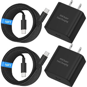 45W USB C Fast Charger for Google Pixel 9/9 Pro/9 Pro XL/9 Pro Fold, 2 Pack 45 Watt USB C Wall Charger Block + 10FT Long USB-C to C Power Cable
