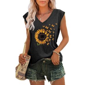 Womens Summer Tops 2023 Trendy V Neck Tank Tops Tie Dye Sleeveless Cute Printed Loose Fit