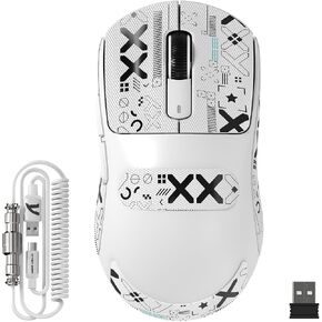 ATTACK SHARK X3MAX Wireless Gaming Mouse,PixArt PAW3950 Gaming Sensor,Up to 42K DPI,100 Million Micro,49g Lightweight Tri-Mode(BT5.2/2.4Ghz/Wired) Mice with Coiled Cable-White&Tape in Kuwait