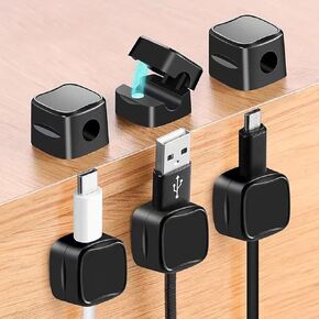 TAIKULE 6 Pack Magnetic Cable Clips Black and White Cable Management USB Cable Power Wire Cord Clips for Home Office Desk Phone Car Wall Desktop Nightstand