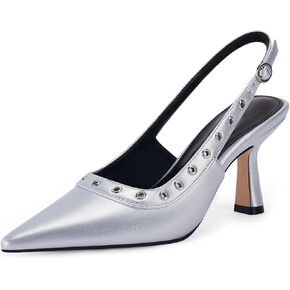 Coutgo Womens Slingback Kitten Heels Studded Closed Pointed Toe Slip On Leather Pumps Work Dress Shoes