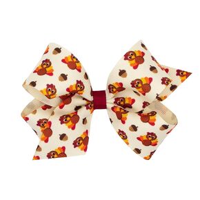 Wee Ones Girls Harvest-themed Turkey Printed Grosgrain Hair Bow, Turkey, Medium