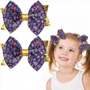 2Pcs School Bow Hair Clips for Girls 3D Apple Book Hair Accessories Letter Pen Bow Hairpins Litter Girls Alligator Hair Barrettes for Back to School Students Toddlers Kids Outfit