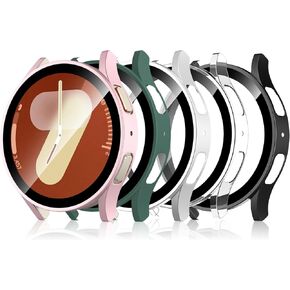 Simpeak 5Pack PC Screen Protector Case Compatible with Samsung Galaxy Watch 7 44mm 2024, HD Clear, Full Protection Bumper Case Cover Compatible with Galaxy Watch 7,Black,Clear,Rose Gold,Green,Titanium