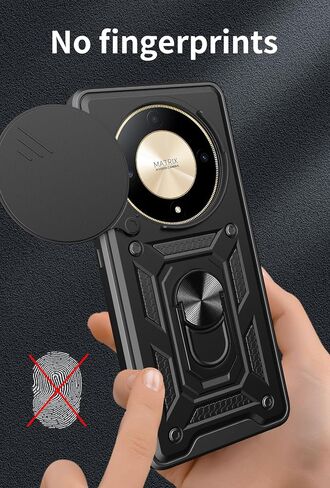 Case for Honor X9b / Magic 6 Lite 5G with Tempered Glass Screen Protector [2 Pack],Sliding Camera Window, Kickstand, Shock-Proof Anti-Scratch Dual-Layer Phone Cover, Black in Saudi Arabia