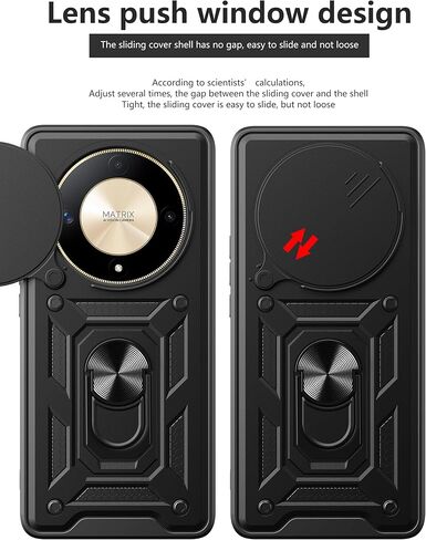 Case for Honor X9b / Magic 6 Lite 5G with Tempered Glass Screen Protector [2 Pack],Sliding Camera Window, Kickstand, Shock-Proof Anti-Scratch Dual-Layer Phone Cover, Black in Saudi Arabia
