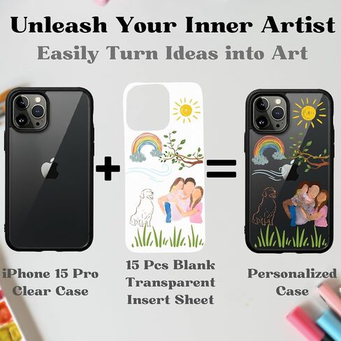 15 Pcs DIY Transparent Insert Sheets for iPhone 15 Pro Case with 24 Colors Dual Tip Creative Markers, Customized Switchable Inner Sheets, Compatible with Clear Phone Case, 6.1 Inch in Saudi Arabia