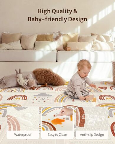 سجادة لعب الأطفال بليسفول دياري، سجادة لعب قابلة للطي ومقاومة للماء للأرضية، سجادة لعب إسفنجية قابلة للعكس للأطفال والرضع، سجادة زحف لتعزيز الحواف للاستخدام الداخلي والخارجي (78x50x0.4 بوصة) in Kuwait