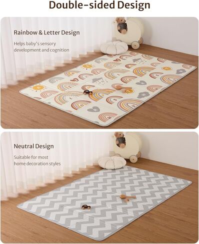 سجادة لعب الأطفال بليسفول دياري، سجادة لعب قابلة للطي ومقاومة للماء للأرضية، سجادة لعب إسفنجية قابلة للعكس للأطفال والرضع، سجادة زحف لتعزيز الحواف للاستخدام الداخلي والخارجي (78x50x0.4 بوصة) in Kuwait
