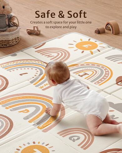 سجادة لعب الأطفال بليسفول دياري، سجادة لعب قابلة للطي ومقاومة للماء للأرضية، سجادة لعب إسفنجية قابلة للعكس للأطفال والرضع، سجادة زحف لتعزيز الحواف للاستخدام الداخلي والخارجي (78x50x0.4 بوصة) in Kuwait