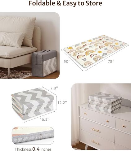 سجادة لعب الأطفال بليسفول دياري، سجادة لعب قابلة للطي ومقاومة للماء للأرضية، سجادة لعب إسفنجية قابلة للعكس للأطفال والرضع، سجادة زحف لتعزيز الحواف للاستخدام الداخلي والخارجي (78x50x0.4 بوصة) in Kuwait